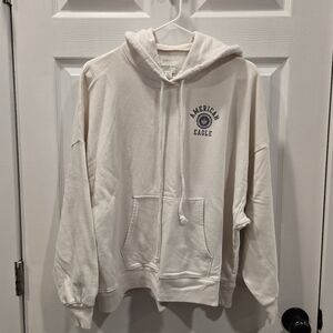 American Eagle Outfitters Beige Sweatshirt with Navy Logo